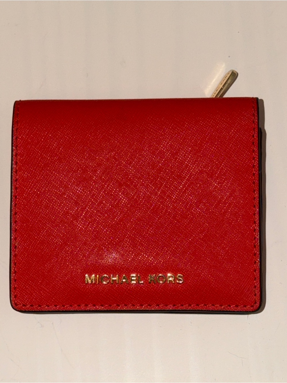 Michael Kors Red Leather Bifold Wallet with Gold Logo